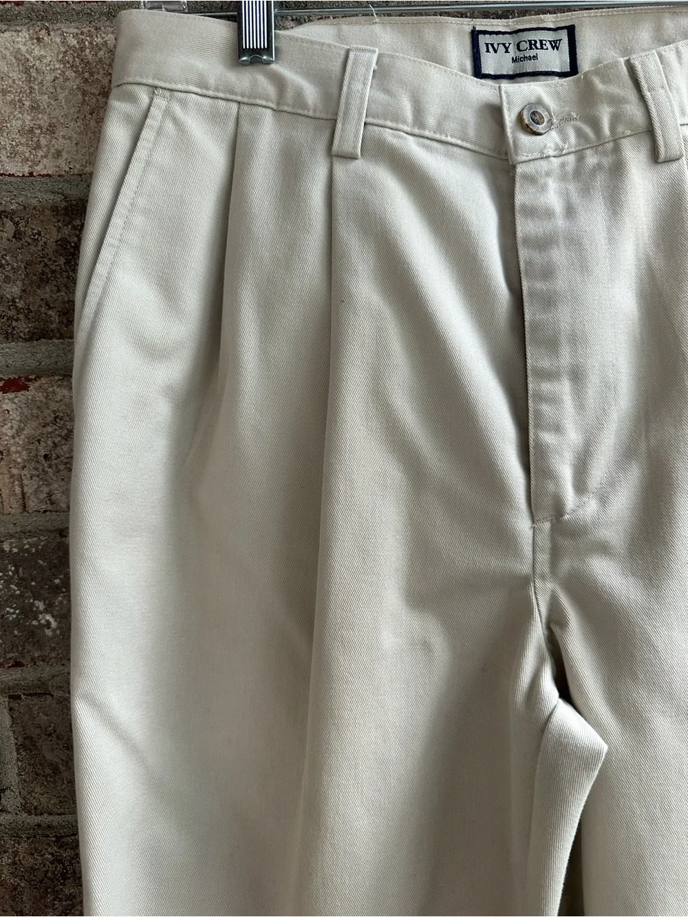 Vtg Men Cotton Ivy Crew beige tan front Pleated Dress Pants slacks Michael Pant